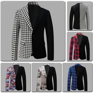 Мужские костюмы Spaper Print Blazer Slim Fit Выпускной вечеринка Клубный мужской пиджак DJ Host Stage Wedding Designer Хлопок Homme S-5XL