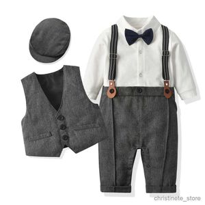 Giyim Setleri Erkek Bebek Giysileri Sonbahar Pamuk Resmi Romper Beyefendi Kravat Kıyafet Yeni doğan tek parça kıyafet yakışıklı yelek kıyafeti R231127