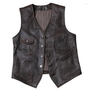 Gilet da uomo Gilet in vera pelle vintage West Cowboy Giacche senza maniche autentiche da uomo Gilet in pelle bovina XL 2XL