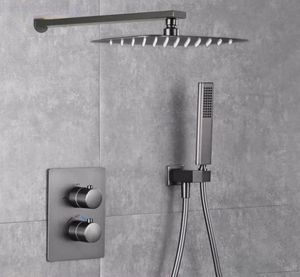 Роскошный настенный душевой комплект для ванной комнаты из бронзы, серый смеситель для ванны настенного типа, скрытый постоянный душевой набор, встроенный термостатический душ3577885