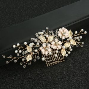 Metal çiçek saç tarağı altın saç tokası klip gelin saç aksesuarları kadın saç süsleri başlıklar mücevher