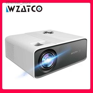 Projektörler WZATCO C5 200Inch 1080p Full HD LCD LED Video Projektör Taşınabilir Ev Sineması Sinema Beamer ProYektör Desteği Android TV Kutusu Q231128