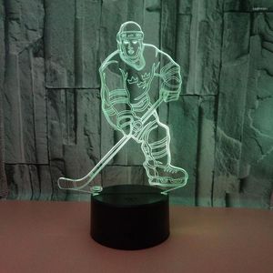 Gece Işıkları Sensörü 3D Işık LED Uzaktan Dokunmatik Anahtar Hokey Oyuncusu Renkli USB Akrilik Lamba Spor Masası Noel Dekorasyonu