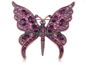 Broşlar kadın gunmetal ton mor mücevher rhinestones antika kelebek broş pimi