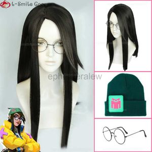 Anime Kostümler Yüksek kaliteli oyun valorant Killjoy cosplay peruğu 60cm uzunluğunda siyah kahverengi peruk şapkaları gözlüklere dayanıklı saç perukları + peruk kapağı zln231128