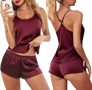 Sexy Pyjamas Summer new ice silk spaghetti shoulder strap sexy women's pajamas solid color thin fashionable pajamas 231128