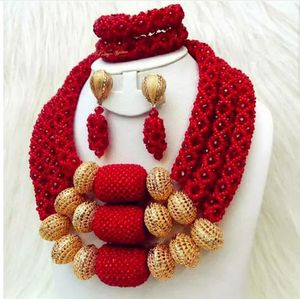 Ожерелья из бисера Индийские кристаллы красные африканские бусины Массивные комплекты ювелирных изделий Нагрудник Ожерелье Набор для женщин Событие Вечеринка ABH 0 231127