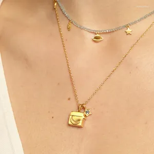 Anhänger-Halsketten, bunte Mond- und Stern-Po-Rahmen-Halskette, Retro-Produkt, faltbar, vergoldet, Damenschmuck