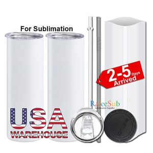 US CA Warehouse 20oz Sublimation Tumbler Blank Stainless Steel Tumbler DIY Tapered Cups Vacuum Insulated 600ml Car Tumbler Coffee Mugs 2-5 Delivery