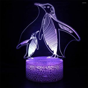 Ночные огни пингвин светодиодные 3D иллюзия дистанционное управление USB -лампа подарок на день рождения для мальчика девочка детская комната декор спальни