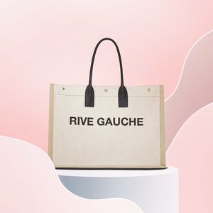 Vintage büyük alışveriş çantaları lüks tasarımcı rive gauche bayan kitap tote çanta debriyaj naylon çanta üst tutamak erkek seyahat crossbody omuz omuz yaz plaj el çantası