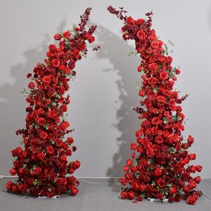 Luxo múltiplas opções de cores casamento pano de fundo prop chifre arcos com forma de lua artificial flores linha arco casamento decoração floral