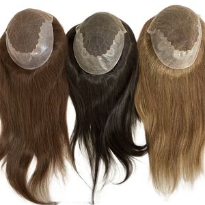 16 Inches Brown Color 4# Indian Virgin Human Hair Replacement 7x9 Q6 Toupee Swiss Lace Topper for Black Woman