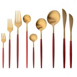 Наборы обедов Jankng Red Gold Setleres Set Set Sture Ruxury Prawe Home Home Fork Spoon Нож Кухонный Серебряный Серебряный Серебряный