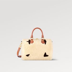 Explosion Women's bags handbag M23468 SKI Speedy Bandouliere 25 wintry makeover soft shearling grained leather Giant technique top rolled cream cowhide pocket hot