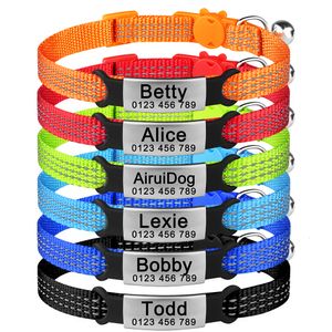 Cat Collars Leads Adjustable Customize Name Nylon Cat Personalized Id Collar Bell Pet Products Small Fast Breakaway Unisex Kitten Supplies Cat Tag 230428