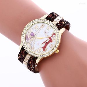 Armbanduhren 100pcs/lot 916914 Art- und Weisenetter Mädchen-Eiffelturm-Dame Leather Watch Flower Dial Wrap Quarz-Armbanduhr-Großverkauf