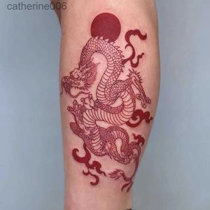 Татуировки Цветные наклейки для рисования Водонепроницаемые временные татуировки-наклейки Красный дракон с рисунком Мужская и женская рука Боди-арт Поддельные татуировкиL231128