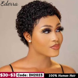 Sentetik peruklar kısa kıvırcık saç perukları pixie kesilmiş brezilyalı insan için siyah kadınlar için doğal glueless afro kinky fluffy 230227