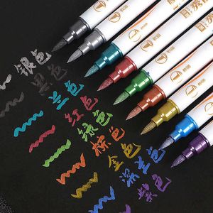 12pcswatercolor s 10 renk/set fırça metalik boya sanat işaretleyici kalem yazma kırtasiye yazma öğrenci ofis okul malzemeleri kaligrafi p230427