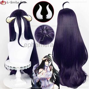 Anime kostümleri 100cm albedo cosplay peruk anime overlord cosplay albedo peruklar siyah peruk boynuzları ısıya dayanıklı sentetik peruklar + peruk kapağı zln231128