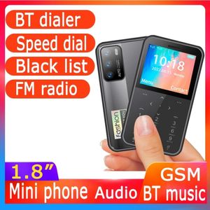 Supper Mini Kredi Kartı Cep Telefonu Çift Sim Kartlar Magic Voice BT Dialer Blacklist Otomatik Çağrı Kaydedici Kamera Bluetooth Dials Arant Saat Küçük Cep Telefonu