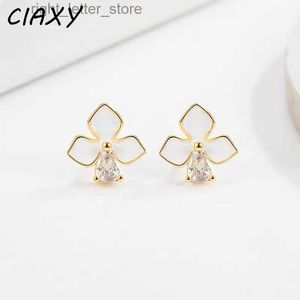 Stud Ciaxy 18 K Altın Kaplama Geometrik Tatlı Beyaz Petal Saplama Küpe Kızlar Kızlar Fransız Elegance Damla Küpe Kulak Takı YQ231128