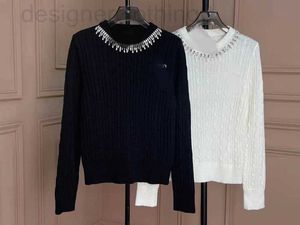 Kadın Sweaters Designer Luxury 2023 Bahar Yeni M Yüksek Son Mektup Ağır Endüstri Yakası Siyah ve Beyaz Örme Buz İpek Sequin HARDIGAN X9XI