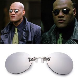 Jewelry Pouches Round Clip-Nose Sunglasses Rimless Punk Clip On Women Men Driving Frameless Coating Eyeglasses UV400
