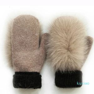 Beş Parmak Eldiven Kış Kadın Kürk Eldivenleri Gerçek Gerçek Tilki Kürk Kürek Mittens Moda Moda Sevimli Tıkıcı Kadife Luxur Peluş El Isıtıcı