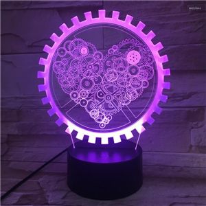 Gece Işıkları Gear Love LED 3D Işık 7 Renk Kalp lambasını değiştir uzaktan dokunmatik masa yatak odası dekorasyonu Sevgililer Günü Hediyeler