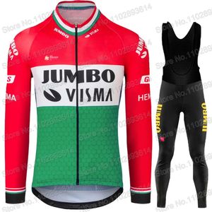 Bisiklet Jersey Setleri Macaristan Jumbo Visma Team Set Uzun Kollu Kırmızı Üçlemeli Giyim Yol Yarışı Bisiklet Ceket Takım MTB MAILLOT 231128