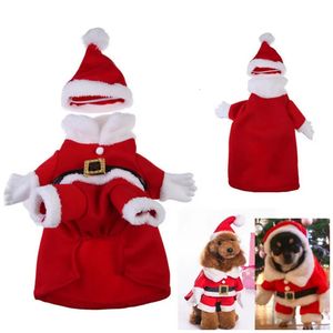 Köpek giyim evcil hayvan stereoskopik Noel kıyafetleri seti Noel baba şapka köpek kıyafetleri transformatör kıyafeti Noel kedi evcil hayvan kırmızı şapka kıyafetleri 231129