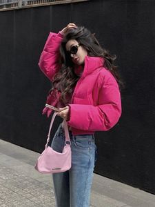 Женская зимняя куртка из искусственного меха High Street, розово-красная утепленная теплая молния с воротником-стойкой, элегантное пальто, женское стильное 231129