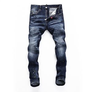 DSQ Slim Blue Men's Jeans Cool Guy Jeans Classic Hip Hop Rock Moto Casual Design Разрушенное расстроенное джинсовое байкер DSQ2 410