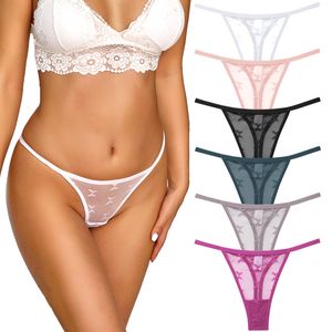Sexy Lace Thongs for Women, Low Waist Transparent G-String Panties, T-Back Intimates Lingerie