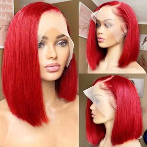 Синтетические парики Передний кружевной имитационный парик с ярко-красными короткими волосами Боб с кружевной повязкой на голову