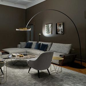Modern LED Floor Lamp in Nordic Style - Iron Art Circle Design with Adjustable Fishing Rod Arm for Bedroom, Living Room Decor - W0428