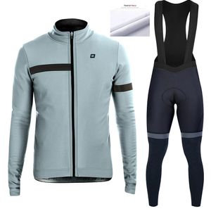 Men's Winter Cycling Jersey Set, Thermal Fleece BIEHLER Bicycle Long Sleeve Suit with Bib Pants, Sportswear for Cycling Enthusiasts