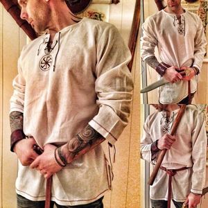 Erkeklerin Trailsits Ortaçağ Rönesans Cosplay Kostüm Erkek Korsan Tops Retro T-Shirts Tunik Antik Slav Şövalye Savaşçı Kıyafet