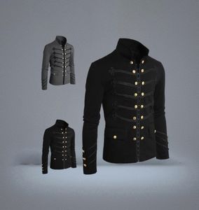Мужская винтажная куртка в стиле милитари, готическая военная парадная куртка, однотонный топ с вышитыми пуговицами, ретро-униформа, кардиган, верхняя одежда8510031