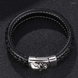 Charm Bracelets Punk Jewelry Male Black Braided Leather Men Armband Skull Edelstahl Magnetschnalle Armreifen für FR0355