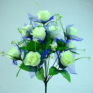 Fiori decorativi 12 teste con filato pavone rosa simulazione fiore di seta manico finto bouquet matrimonio artificiale puntelli Po