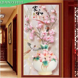 Stitch Qianzehui Diy Diamond Emlemdery Round Diamond Rich Magnolia Vase Vase Full Swinestone Diamond Painting Cross Stitch