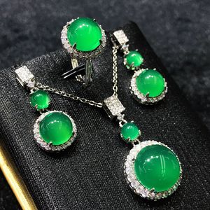El yapımı jade elmas mücevher seti 925 STERLING Gümüş Nişan Alyans Küpe Kadınlar Gelin Partisi Takı için Kolye