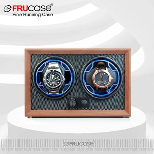 Watch Boxes Cases FRUCASE Double Watch Winder for Automatic Watches 2 Rolex Box Jewelry Display Collector Storage Wood Grain with Light 231129