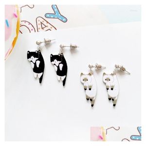 Stud Küpe Çifti 2023 Moda Sevimli Kedi Beyaz Siyah Hang Mulan Kedisi Piercing Ear Kadın Kızlar Jewelrystud Effi22 Damla Teslimat Jewe Dhjtl