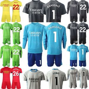 Kulüp Takımı GK Uzun Kollu Futbol Arsen Kaleci Jersey Set 1 Aaron Ramsdale 22 David Raya 1 Leno 1 David Seaman Vintage Futbol Gömlek Kitleri 2023 2024 Erkek Çocuklar