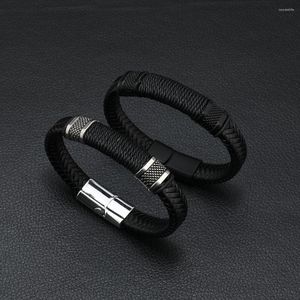 Очарование браслетов моды мужской кожаный браслет черная ручная ручная трюмная веревка магнитная браклет из нержавеющей стали