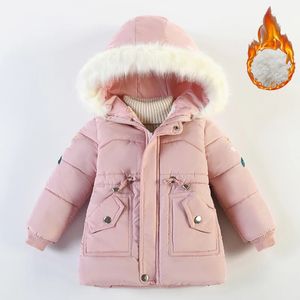Down 3 6 yıl kış kız ceketler kürk yaka moda küçük prenses sıcak kapüşonlu fermuar dış giyim doğum günü hediyesi çocuk kıyafetleri 231129